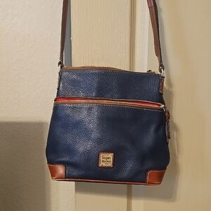 Dooney & Bourke Navy and Tan Leather Messenger Bag